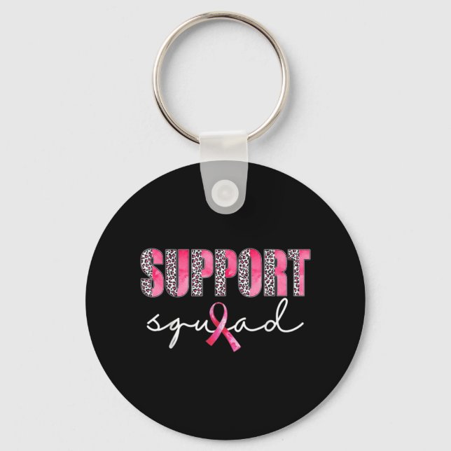 Support Squad Leopard Pink Warrior Breast Cancer A Key Ring (Front)