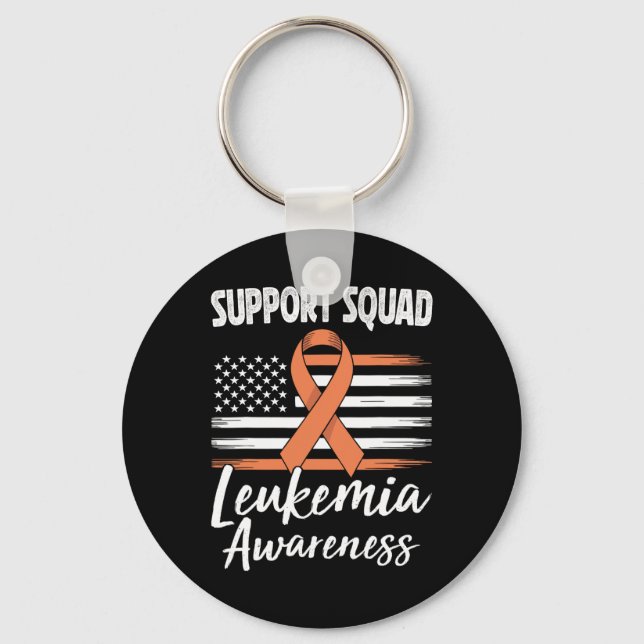 Support Squad Leukaemia Awareness Orange Ribbon Bl Key Ring (Front)