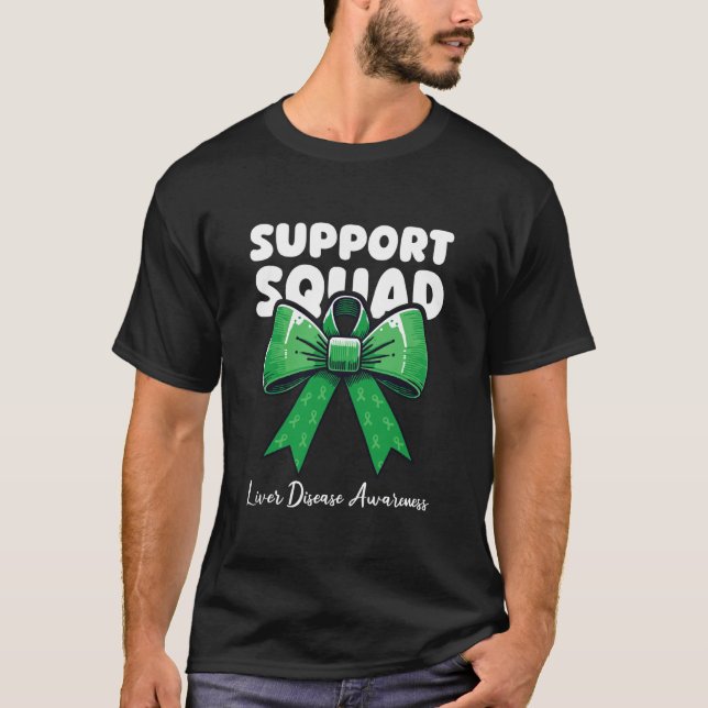 Support Squad Liver Disease Awareness Ribbon Bow T-Shirt (Front)