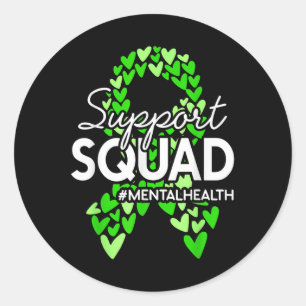 Support Squad Mental Health Awareness Green Hearts Classic Round Sticker