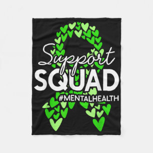 Support Squad Mental Health Awareness Green Hearts Fleece Blanket