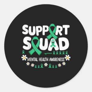 Support Squad Mental Health Awareness Green Ribbon Classic Round Sticker