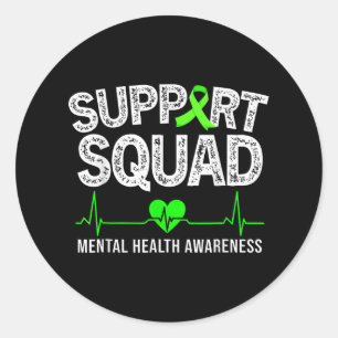 Support Squad Mental Health Awareness Green Ribbon Classic Round Sticker