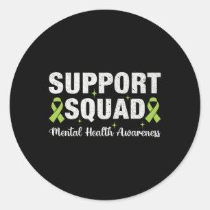 Support Squad Mental Health Awareness Green Ribbon Classic Round Sticker