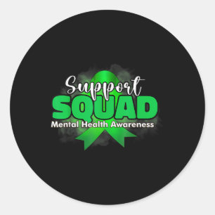Support Squad Mental Health Awareness Green Ribbon Classic Round Sticker