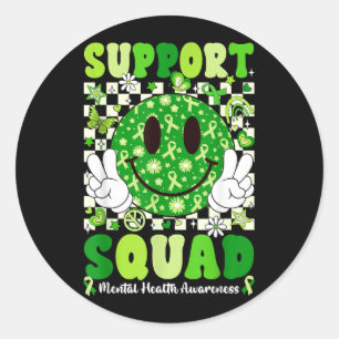 Support Squad Mental Health Awareness Green Ribbon Classic Round Sticker