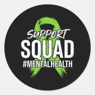 Support Squad Mental Health Awareness Green Ribbon Classic Round Sticker