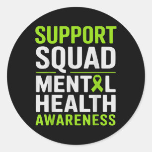 Support Squad Mental Health Awareness Green Ribbon Classic Round Sticker
