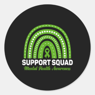 Support Squad Mental Health Awareness Green Ribbon Classic Round Sticker