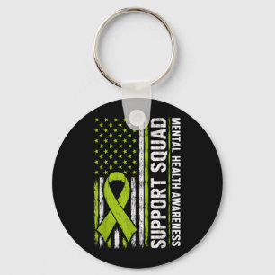 Support Squad Mental Health Awareness Green Ribbon Key Ring