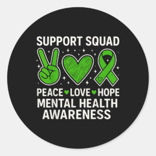 Support Squad Mental Health Awareness Groovy Green Classic Round Sticker