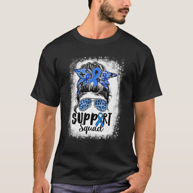 Support Squad Messy Bun Blue Diabetes Awareness T1 T-Shirt (Front)