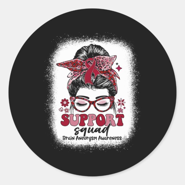 Support Squad Messy Bun Brain Aneurysm  Classic Round Sticker (Front)