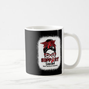 Support Squad Messy Bun Burgundy Ribbon Brain Aneu Coffee Mug