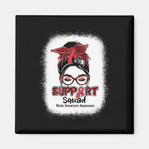 Support Squad Messy Bun Burgundy Ribbon Brain Aneu Magnet