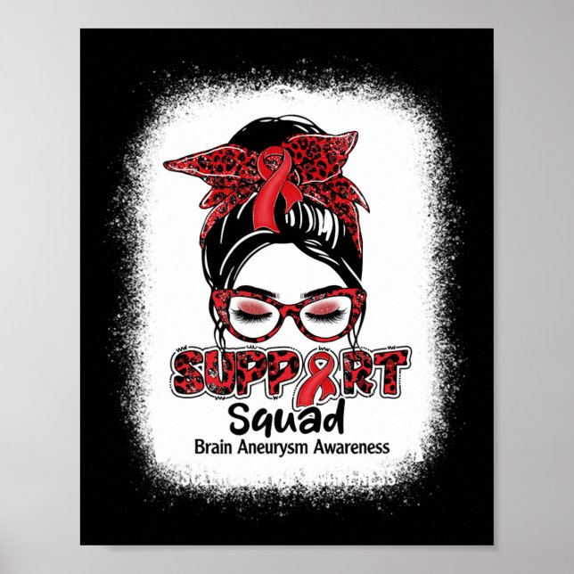 Support Squad Messy Bun Burgundy Ribbon Brain Aneu Poster (Front)