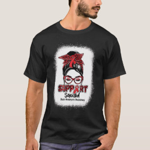 Support Squad Messy Bun Burgundy Ribbon Brain Aneu T-Shirt