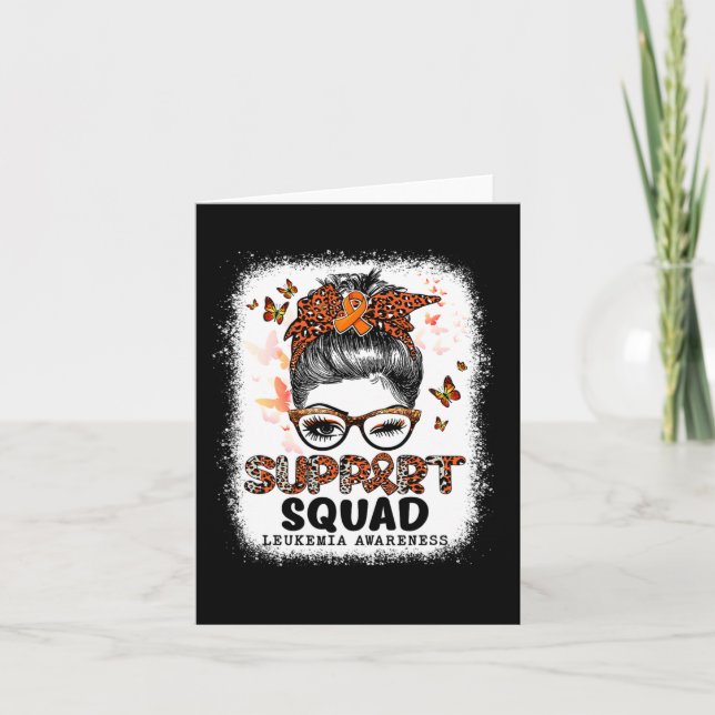 Support Squad Messy Bun Butterfly Orange Ribbon Le Card (Front)