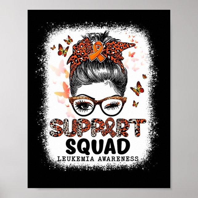 Support Squad Messy Bun Butterfly Orange Ribbon Le Poster (Front)