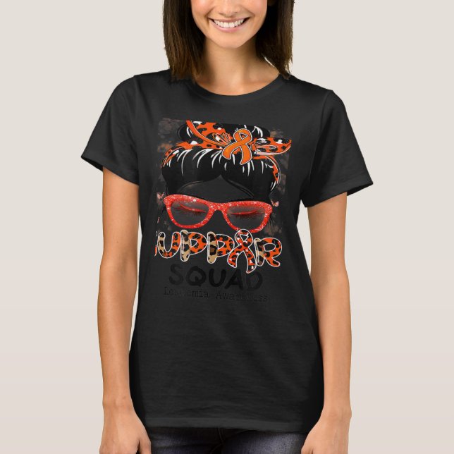 Support Squad Messy Bun Butterfly Orange Ribbon Le T-Shirt (Front)