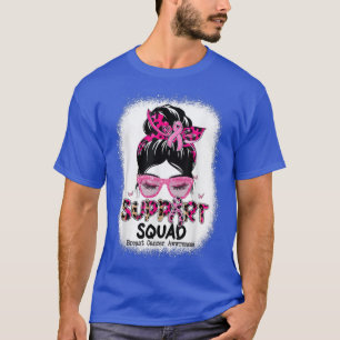 Support Squad Messy Bun Butterfly Pink Ribbon Brea T-Shirt