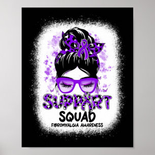 Support Squad Messy Bun Butterfly Purple Ribbon Fi Poster