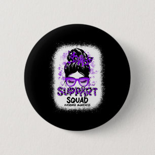 Support Squad Messy Bun Butterfly Purple Ribbon Ov 6 Cm Round Badge