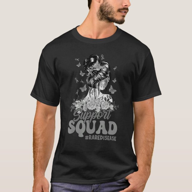 Support Squad Messy Bun Butterfly Zebra Ribbon Rar T-Shirt (Front)
