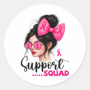 Support Squad Messy Bun Girl Pink Breast Cancer Wa Classic Round Sticker