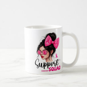 Support Squad Messy Bun Girl Pink Breast Cancer Wa Coffee Mug