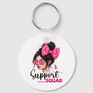 Support Squad Messy Bun Girl Pink Breast Cancer Wa Key Ring