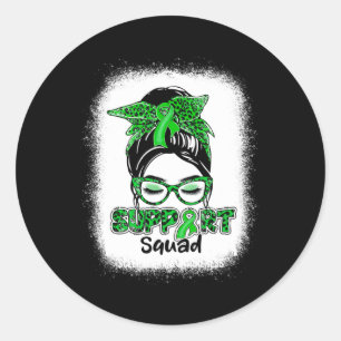 Support Squad Messy Bun Green Ribbon Kidney Diseas Classic Round Sticker
