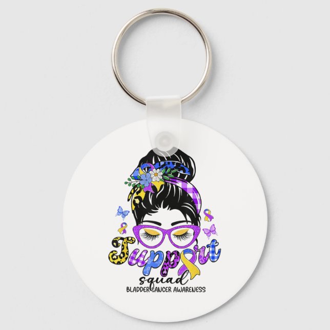 Support Squad Messy Bun Leopard Bladder Cancer Awa Key Ring (Front)