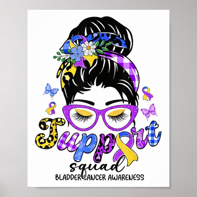 Support Squad Messy Bun Leopard Bladder Cancer Awa Poster (Front)