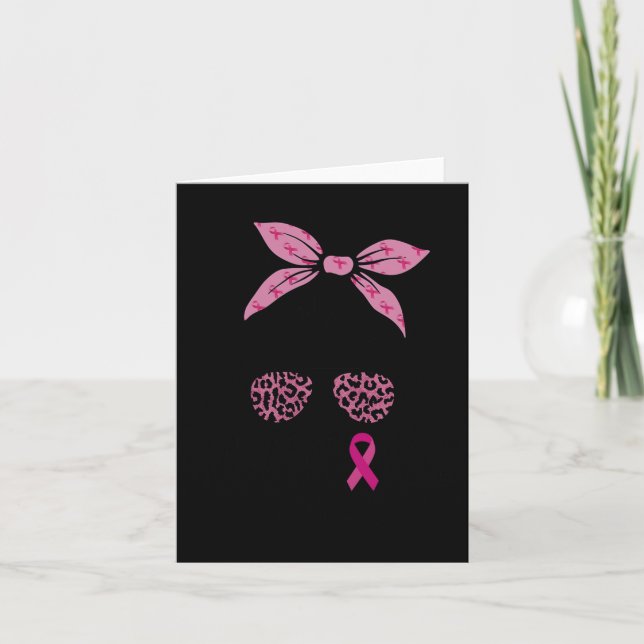 Support Squad Messy Bun Leopard Pink Breast Cancer Card (Front)