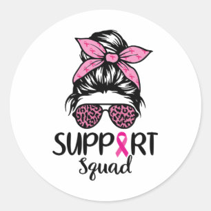 Support Squad Messy Bun Leopard Pink Breast Cancer Classic Round Sticker