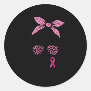 Support Squad Messy Bun Leopard Pink Breast Cancer Classic Round Sticker