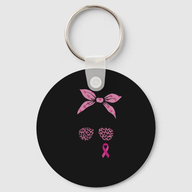 Support Squad Messy Bun Leopard Pink Breast Cancer Key Ring (Front)