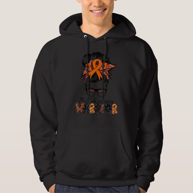 Support Squad Messy Bun Orange Multiple Sclerosis  Hoodie (Front)