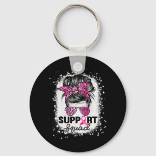 Support Squad Messy Bun Pink Breast Cancer Awarene Key Ring