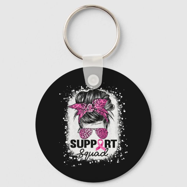 Support Squad Messy Bun Pink Breast Cancer Awarene Key Ring (Front)