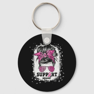 Support Squad Messy Bun Pink Ribbon Breast Cancer  Key Ring