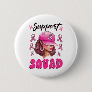 Support Squad Messy Bun Pink Warrior Breast Cancer 6 Cm Round Badge