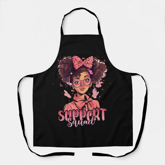 Support Squad Messy Bun Pink Warrior Breast Cancer Apron (Front)