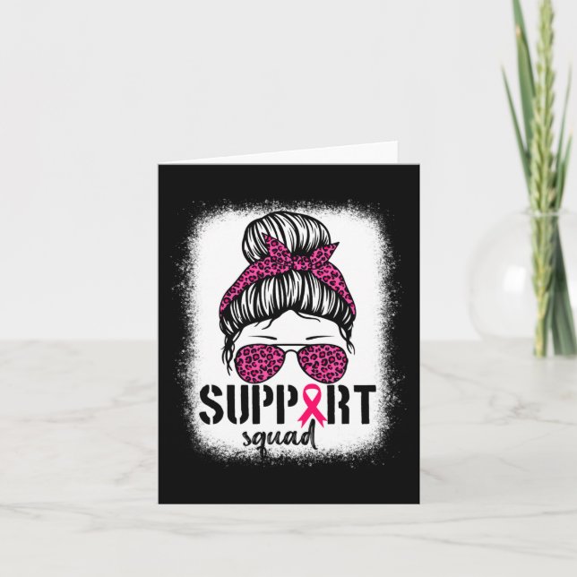 Support Squad Messy Bun Pink Warrior Breast Cancer Card (Front)