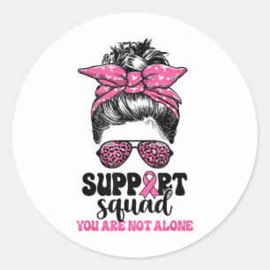 Support Squad Messy Bun Pink Warrior Breast Cancer Classic Round Sticker