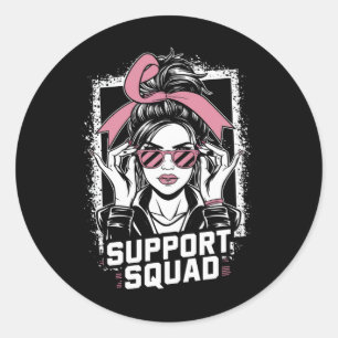 Support Squad Messy Bun Pink Warrior Breast Cancer Classic Round Sticker