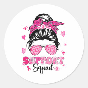 Support Squad Messy Bun Pink Warrior Breast Cancer Classic Round Sticker