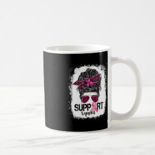 Support Squad Messy Bun Pink Warrior Breast Cancer Coffee Mug