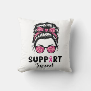 Support Squad Messy Bun Pink Warrior Breast Cancer Cushion